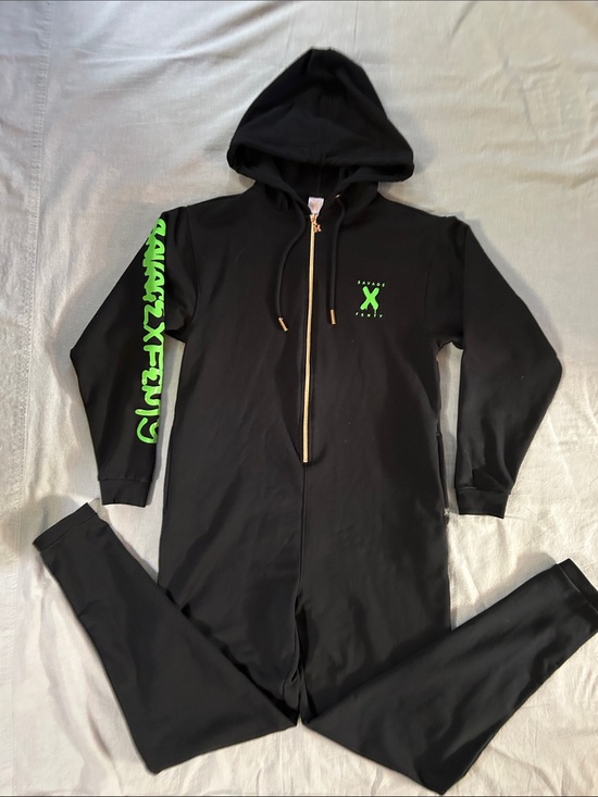 Savage X Fenty Pants - Savage X Fenty Forever Zip-Up Hooded Onesie with Neon Green Graphics